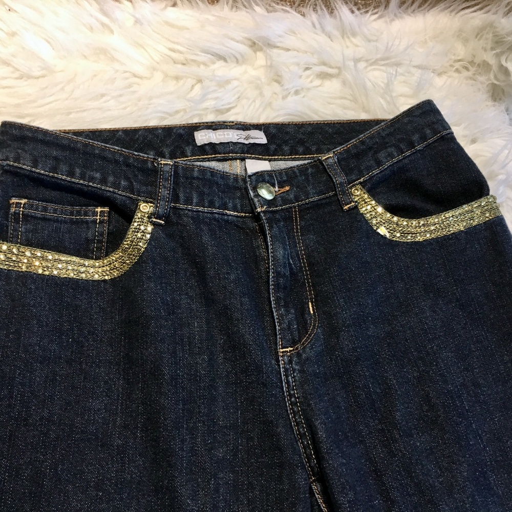 Chico Platinum SZ 1 cropped denim gold trim jeans - Picture 8 of 8